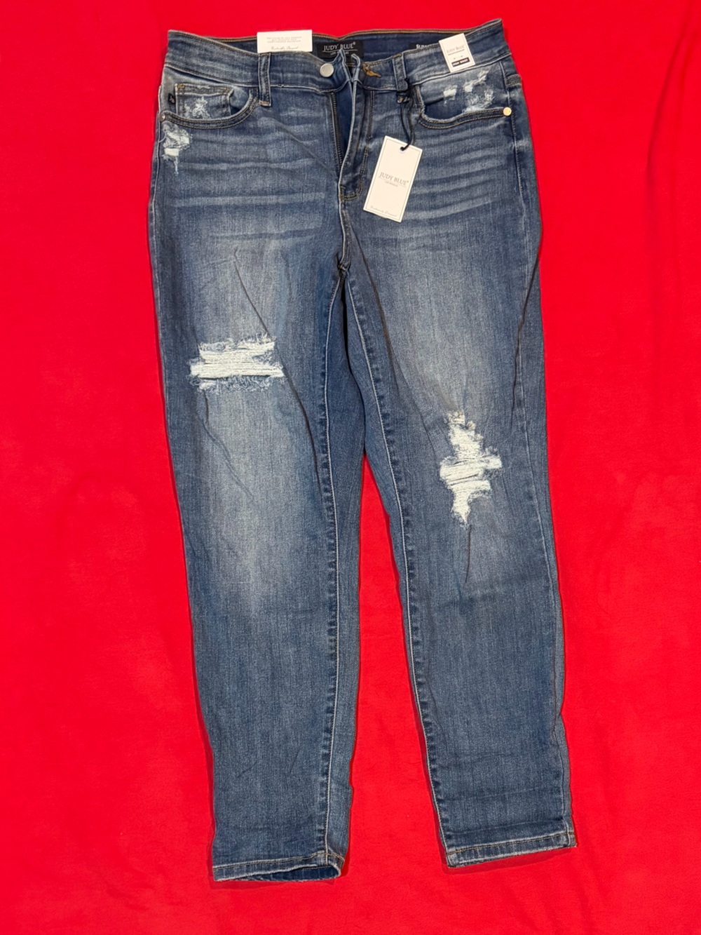 Judy Blue Distressed Slim Fit Jeans Size 9/29 NWT Medium Wash